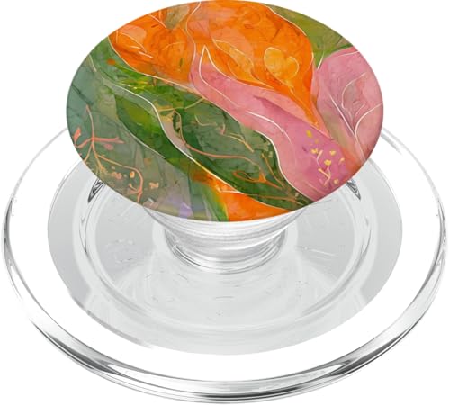 Orangegrüne Aquarellblätter mit floraler botanischer Kunst PopSockets PopGrip für MagSafe von Abstract Art Aesthetic Style Gifts
