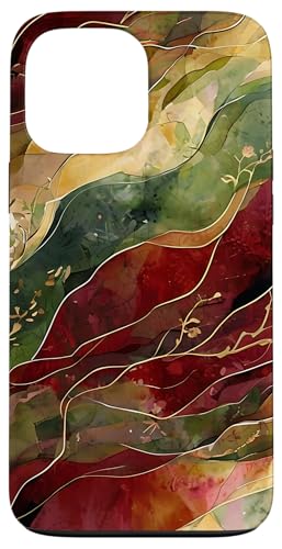 Rote und grüne moderne abstrakte Kunst mit Aquarell Botanical Hülle für iPhone 13 Pro Max von Abstract Art Aesthetic Style Gifts
