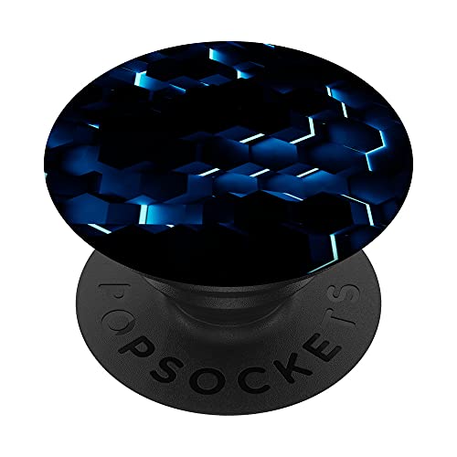 Sci Fi Hexagon Abstrakte Kunst Futuristisch Geometrisches Design Blau PopSockets mit austauschbarem PopGrip von Abstract Art and Modern Sci Fi Design Patterns