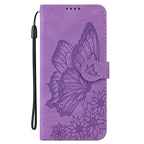 Abuenora Hülle für Samsung Galaxy A52S 5G/A52 5G/4G, Handyhülle Klappbar Handytasche Premium Leder mit Kartenfach Klapphülle Muster Schmetterling - Lila von Abuenora
