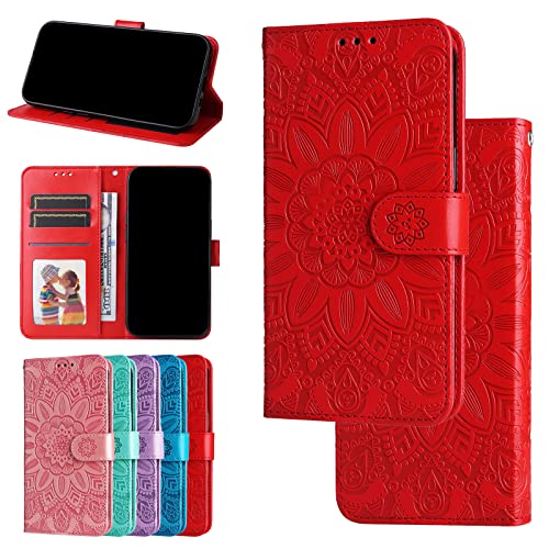 Abuenora Hülle für Samsung Galaxy S20, Handyhülle Klappbar Handytasche PU Leder mit Kartenfach Klapphülle Muster Mandala - Rot von Abuenora