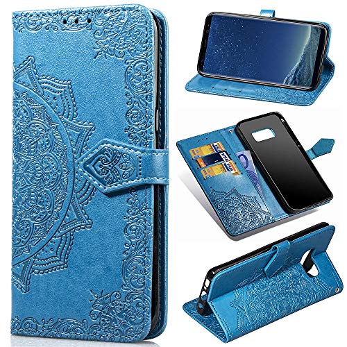 Abuenora Hülle für Samsung Galaxy S8, Handyhülle Klapphülle Klappbar Schutzhülle Stoßfest Case Handytasche mit Kartenfach Cover Mandala Blau von Abuenora