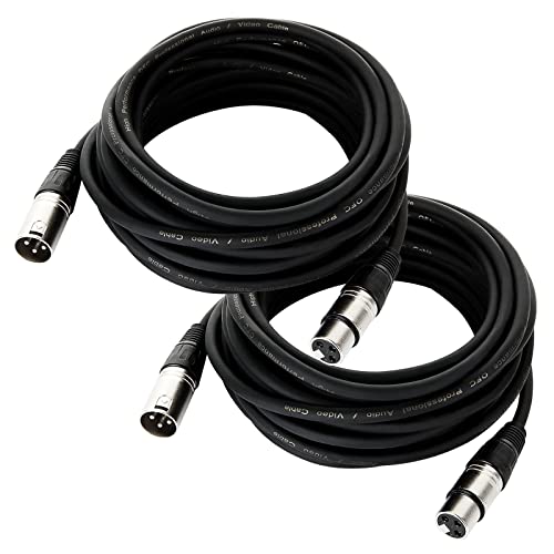 ABuff 2 Pack mit 7,6 m XLR-Kabel, professionelles, ausgewogenes 3-poliges XLR-Patchkabel mit XLR-Stecker auf Buchse, ideal für Mikrofon, Audio, Gitarre, Lautsprecher von Abuff