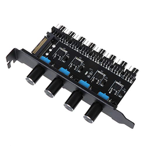 Abwan Fan Hub, PC 8-Kanal Fan Hub 4-Knopf-Lüfter-Drehzahlregler für CPU-Gehäuse HDD VGA PWM-Lüfter PCI-Halterung 12-V-Lüftersteuerung SATA / 4-Pin-Schnittstelle von Abwan