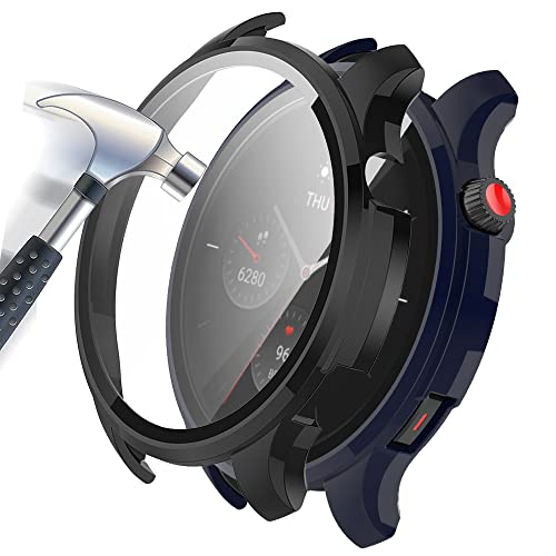 Acadeny 2-Stück Hülle Mit Gehärtetes Glas Displayschutz Kompatibles für Amazfit GTR 4 Smartwatch,9H Härte 360° Rundum Schutzhülle Ultradünne Schutz PC Case Cover,schwarz +blau von Acadeny