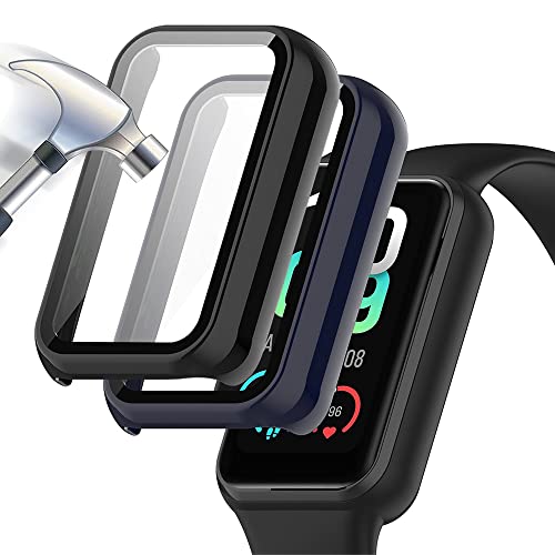 Acadeny 2-Stück Hülle Mit Gehärtetes Glas Displayschutz Kompatibles für Amazfit band 7,9H Härte 360° Rundum Schutzhülle Ultradünne Schutz PC Case Cover,schwarz +blau von Acadeny