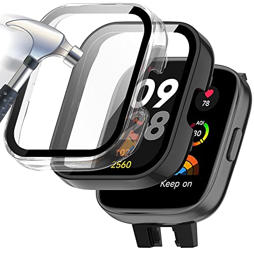 Acadeny 2-Stück Hülle Mit Gehärtetes Glas Displayschutz Kompatibles für xiaomi redmi Watch 3,9H Härte 360° Rundum Schutzhülle Ultradünne Schutz PC Case Cover,schwarz +Transparent von Acadeny