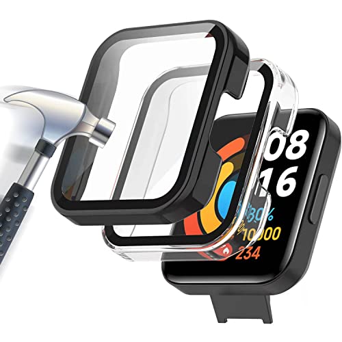 Acadeny 2-Stück Hülle Mit Gehärtetes Glas Displayschutz Kompatibles für xiaomi redmi watch2 lite,9H Härte 360° Rundum Schutzhülle Ultradünne Schutz PC Case Cover,Schwarz+Transparent von Boppon