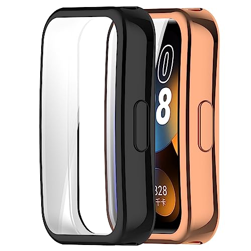 Acadeny [2 Stücke] Hülle Kompatibel mit Huawei Band 8, schwarzes Roségold - hohe Transparenz Rundum Schutzhülle mit Displayschutzfolie, [Anti-Fleck] [Kratzfest] Ultradünne TPU Schutzhülle von Acadeny