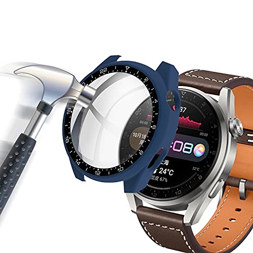 Acadeny Hülle Mit Gehärtetes Glas Displayschutz Kompatibles für Huawei Watch 3 pro, 9H Härte 360° Rundum Schutzhülle Ultradünne Schutz PC Case Cover pro Skala,Blue Watch 3 pro-case-blue von Acadeny