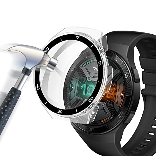 Acadeny Hülle Mit Gehärtetes Glas Displayschutz Kompatibles für Huawei Watch GT 2e, 9H Härte 360° Rundum Schutzhülle Ultradünne Schutz PC Case Cover für Huawei Watch GT 2e Mit Skala,transparent von Acadeny