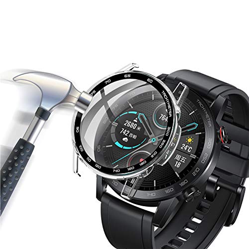 Acadeny Hülle Mit Gehärtetes Glas Displayschutz Kompatibles für Huawei Watch GT2 46mm, 9H Härte 360° Rundum Schutzhülle Ultradünne Schutz PC Case Cover für Huawei GT 2 (46mm) Mit Skala,Klar von Acadeny