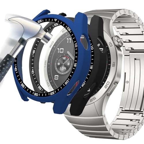 Acadeny Hülle Mit Gehärtetes Glas Displayschutz Kompatibles für Huawei Watch GT4 46mm,9H Härte 360° Rundum Schutzhülle Ultradünne Schutz PC Case Cover,schwarz+blau von Acadeny