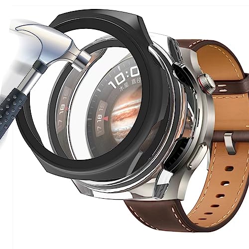 Acadeny Hülle Mit Gehärtetes Glas Displayschutz Kompatibles für Huawei watch 4 pro,9H Härte 360° Rundum Schutzhülle Ultradünne Schutz PC Case Cover,Transparent+schwarz von Acadeny