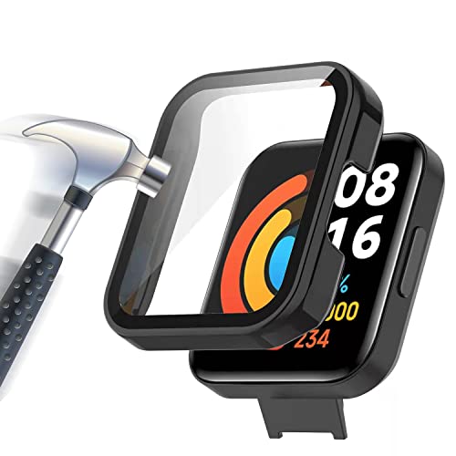 Acadeny Hülle Mit Gehärtetes Glas Displayschutz Kompatibles für Xiaomi Redmi Watch 2 Lite, 9H Härte 360° Rundum Schutzhülle Ultradünne Schutz PC Case Cover für Mi Watch 2 Lite,Schwarz von Acadeny