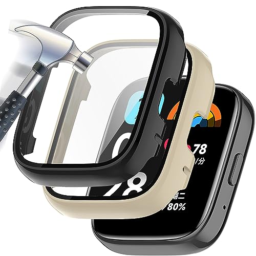 Acadeny Hülle Mit Gehärtetes Glas Displayschutz Kompatibles für mi Watch 3 Active,9H Härte 360° Rundum Schutzhülle Ultradünne Schutz PC Case Cover,schwarz+weiß von Acadeny