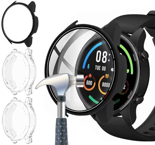 Acadeny[3 Stücke]Hülle Mit Gehärtetes Glas Displayschutz Kompatibles für xiaomi Mi Watch,9H Härte 360° Rundum PC Case , Schwarz+2transparent tpu case von Boppon