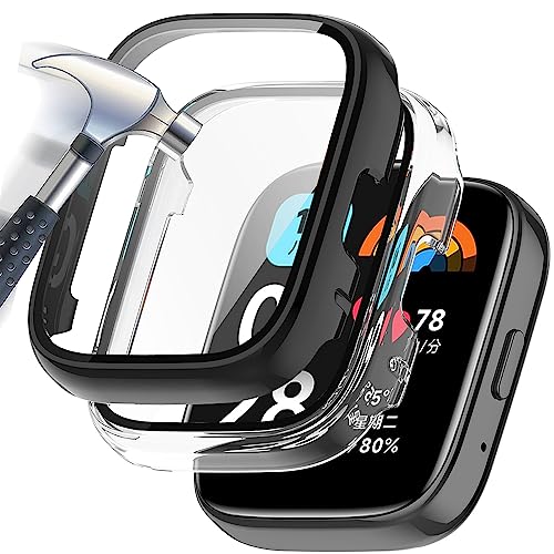 Acadeny Hülle Mit Gehärtetes Glas Displayschutz Kompatibles für xiaomi redmi Watch 3 lite,9H Härte 360° Rundum Schutzhülle Ultradünne Schutz PC Case Cover,Transparent+schwarz von Acadeny