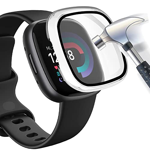 Acadeny Hülle mit Panzerglas Schutzfolie Kompatibel für Fitbit Versa 4, 9H Härte 360° Rundum Schutzhülle Ultra Dünn Schutzhülle PC Case Cover für Versa 4 Transparent von Boppon