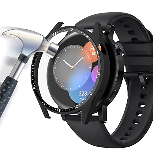Acadeny Schutzhülle aus Hartglas + PC Bumper kompatibel mit Huawei Watch GT3 42 mm [mit Skala] Kratzfest Schutzhülle für Huawei Watch GT3 42 mm – Schwarz von Acadeny