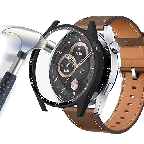 Acadeny Schutzhülle aus Hartglas + PC Bumper kompatibel mit Huawei Watch GT3 46 mm [mit Skala] Kratzfest Schutzhülle für Huawei Watch GT3 46 mm – Schwarz von Acadeny