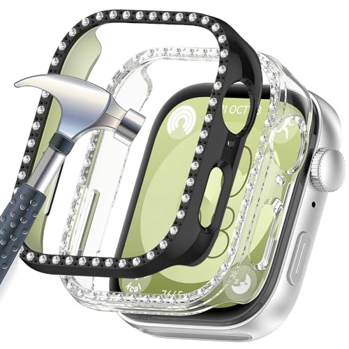 Acadey [2 Stück] Glitzer Diamanten Hülle für Huawei Watch fit 3, Hart PC Bumper Case mit,Bling Schutzhülle Cover Smartwatch Zubehör für Frauen Mädchen,Transparent+Schwarz von Acadey