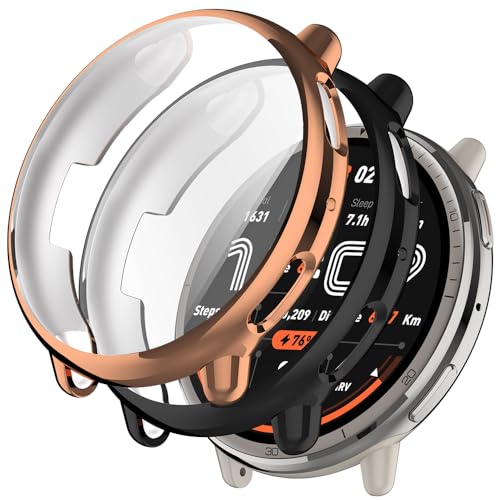 Acadey [2 Stücke] Hülle Kompatibel mit Amazfit Active 2, schwarzes Roségold hohe Transparenz Rundum Schutzhülle mit Displayschutzfolie, [Anti-Fleck] [Kratzfest] Ultradünne TPU Schutzhülle von Acadey