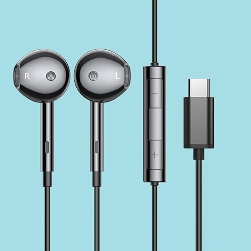Accessonico Ersatz-Kopfhörer für iPhone 16, 15, 16e Pro Max Plus, kabelgebunden, USB-C-Ohrhörer, Kopfhörer, Kabel, USBC-Stecker, kabelgebundenes Headset von Accessonico