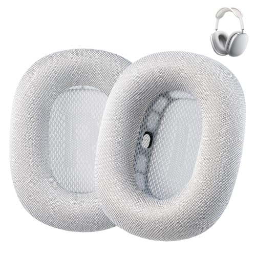 AHG Accessory House Global Aufgerüstete Ersatz-Ohrpolster für AirPods Max, kompatibel mit Apple AirPods Max Kopfhörern (Silber). Silikonbeschichtetes Mesh/Hochdichter Schaumstoff/Starker Magnet von Accessory House