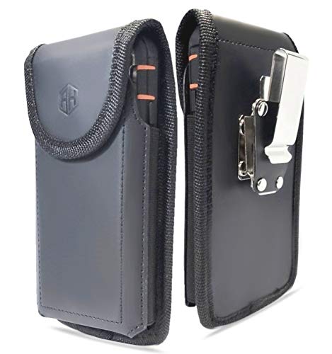 Premium 360 Grad drehbare Militärqualität Leder Handy Gürteltasche kompatibel mit iPhone 6 6S 7 8 X Magnet iPhone 11 12 Holster Leder Gürteltasche Fit mit Defender Case (Medium) von AccessoryHappy