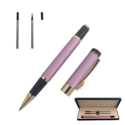 Accod Kugelschreiber mit feiner Spitze, High-End Business Signature Pen Metall Pen Clip schwarze Tinte Tintenroller mit zwei 0,5 mm minen Geschenkstift Premium Geschenkbox (Pink) von Accod
