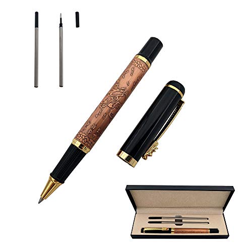 Accod Metall-Tintenroller Business Signature Pen flieÃŸendes Schreiben Stift mit zwei 0,5 mm minen Schwarz Geschenkstift Premium Geschenkbox (rot) von Accod