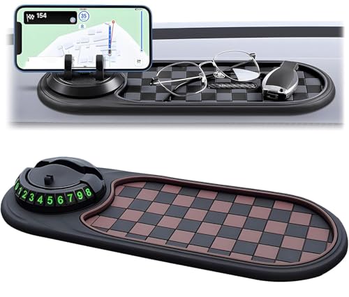 Accrue Multifunktions-Auto-Anti-Rutsch-Matte, Drehbar Auto-Antirutschmatte FüR Handyhalterung, Universelle Anti-Rutsch-Matte FüRs Armaturenbrett Mit TemporäRer Parknummer (Braun Schwarz) von Accrue