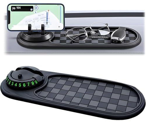 Accrue Multifunktions-Auto-Anti-Rutsch-Matte, Drehbar Auto-Antirutschmatte FüR Handyhalterung, Universelle Anti-Rutsch-Matte FüRs Armaturenbrett Mit TemporäRer Parknummer (Grau Schwarz) von Accrue