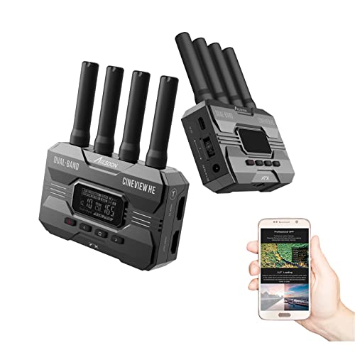 Accsoon CineView HE HDMI-Dualband-Kamera-Transmitter und Empfänger-Set, 2,4 GHz + 5 GHz Dual-Band-Wireless-Videoübertragungssystem, 0,06 s Latenz, 365,8 m Reichweite, bis zu 4 Geräte Überwachung von Accsoon