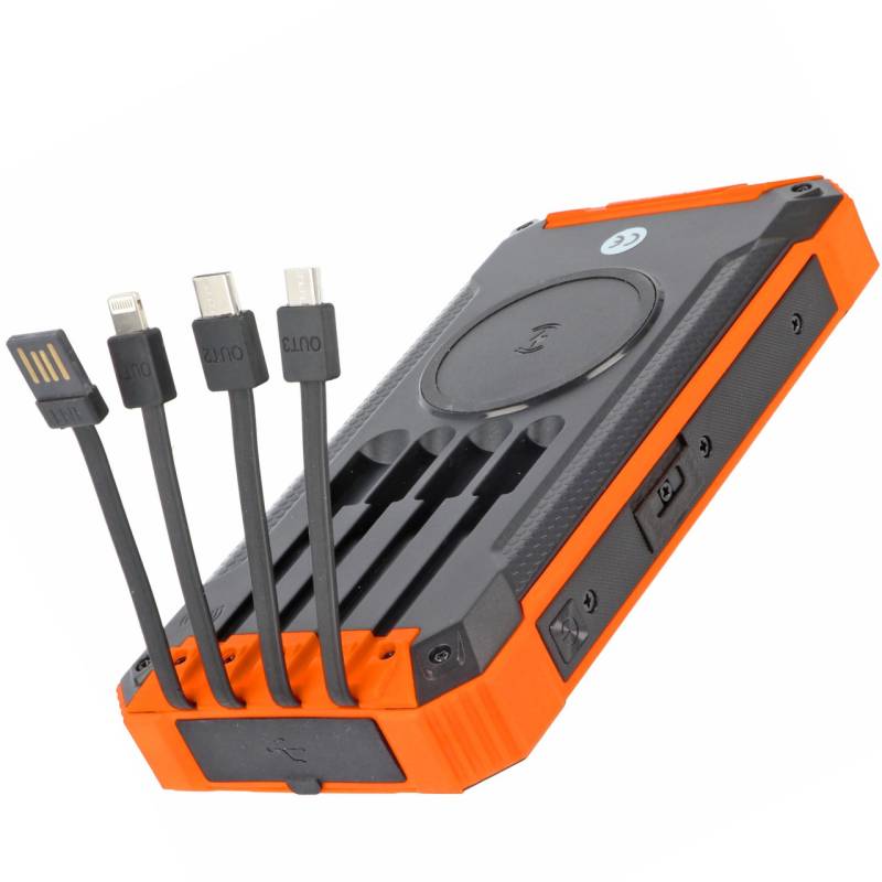 20000mAh Powerbank mit 4 Ladekabel, QI-Ladefunktion, Solar Panel, mit LED Licht von AccuCell
