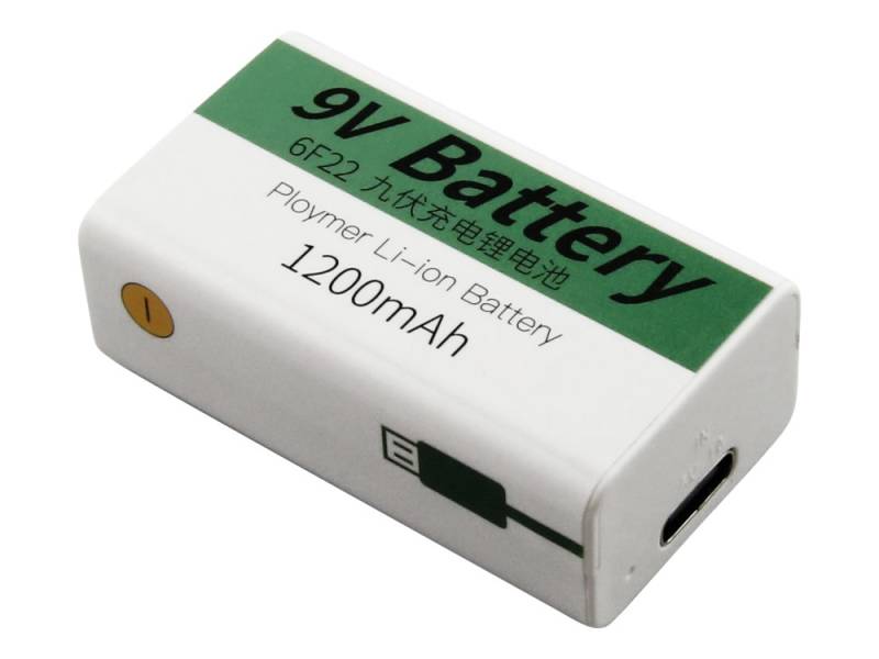 9V Akkublock mit USB-C Ladeanschluss, Li-ion, 7,4V, 1200mAh, 8,1 Wh von AccuCell