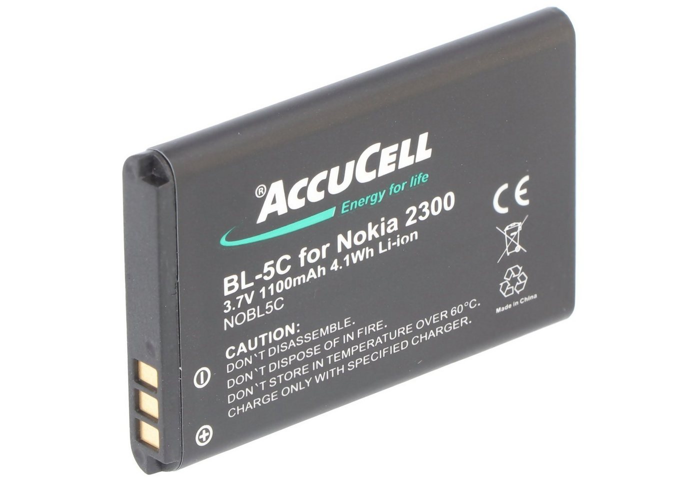 AccuCell AccuCell Akku passend für Nokia 1600, BL-5C, 1100mAh Akku 1100 mAh (3,6 V) von AccuCell
