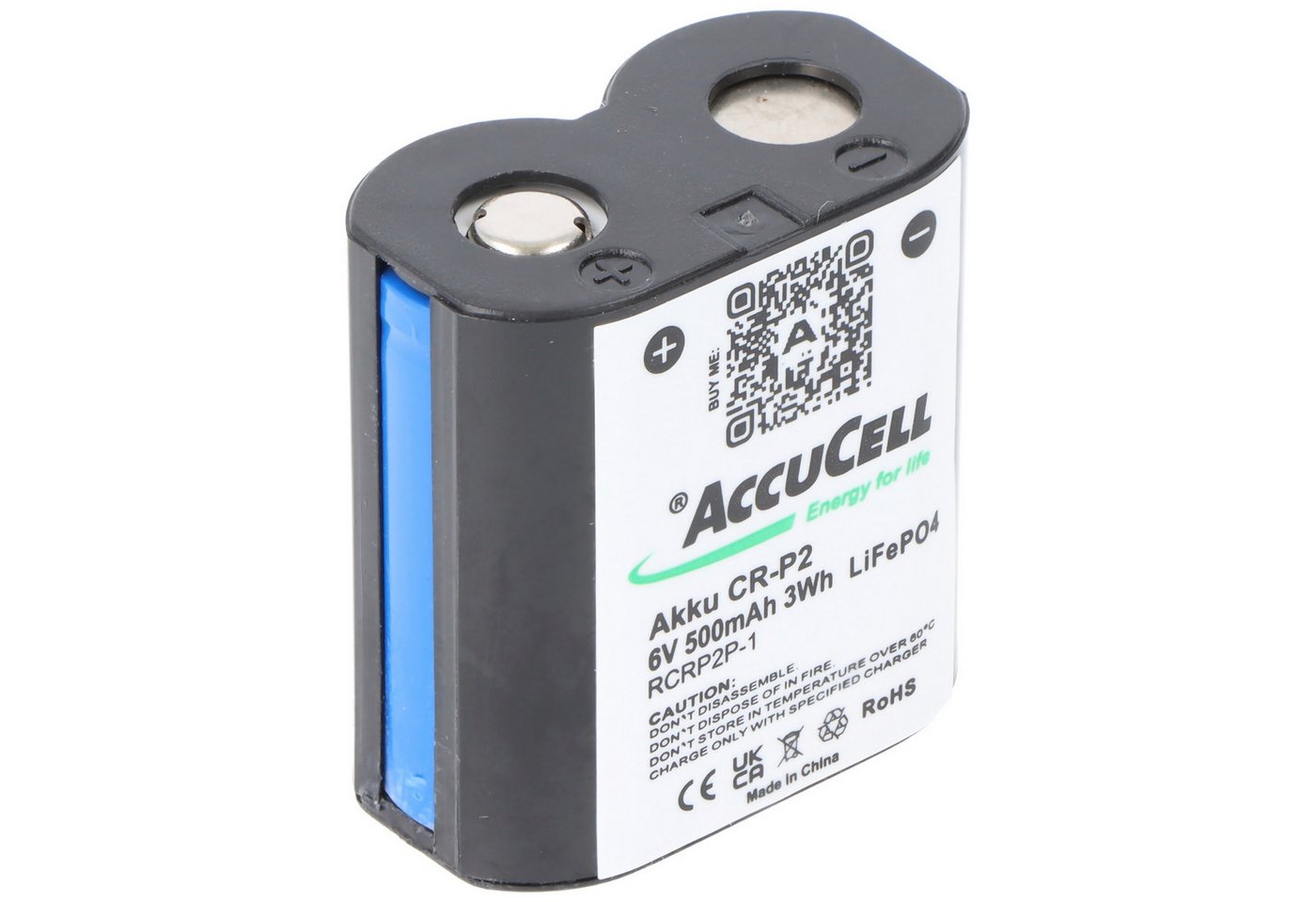 AccuCell Akku CR-P2 der aufladbare LiFePo4 Akku CRP2 CR-P2 Batterie wiederaufl Akku 500 mAh (6,0 V) von AccuCell