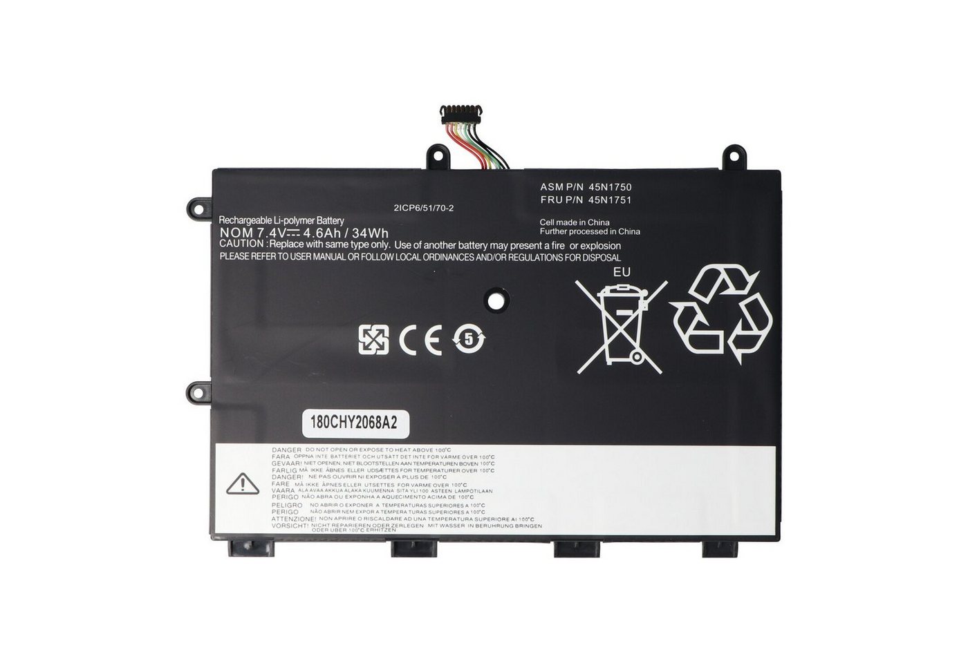 AccuCell Akku passend für Lenovo ThinkPad Yoga 11e, 45N1751, Li-Polymer, 7,4V, Akku 4600 mAh (7,4 V) von AccuCell