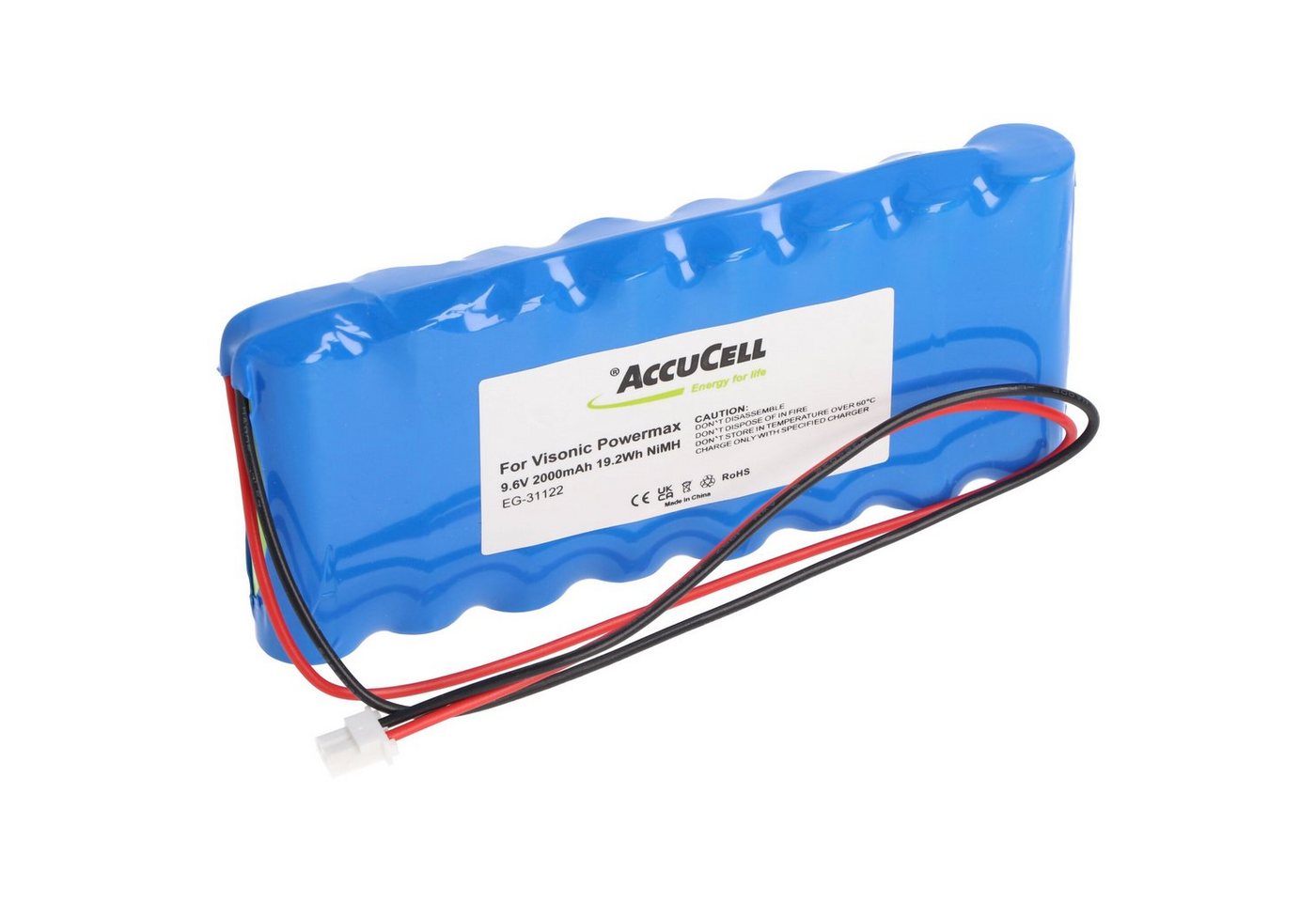 AccuCell Akku passend für Visonic Powermax. Pro Akku 0-9912-G, 103-300672, GP1 Akku 1800 mAh (9,6 V) von AccuCell