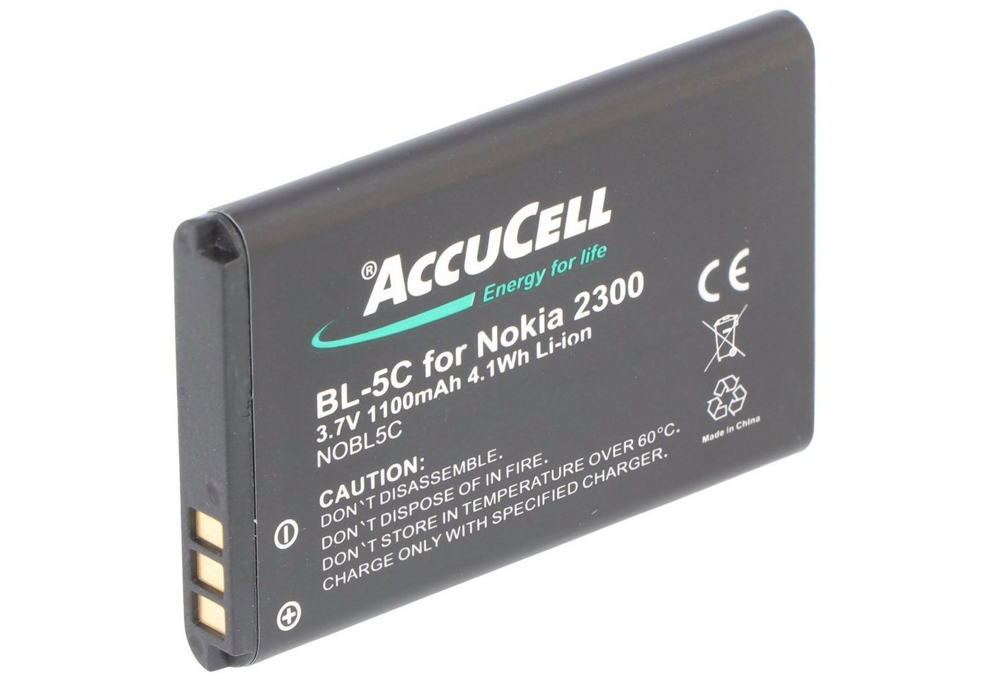 AccuCell BL-5C Akku für Nokia mit 1100mAh Akkutyp BL-5CA, BL-5CB, BR-5C, LN-4C Akku 1100 mAh (3,7 V) von AccuCell