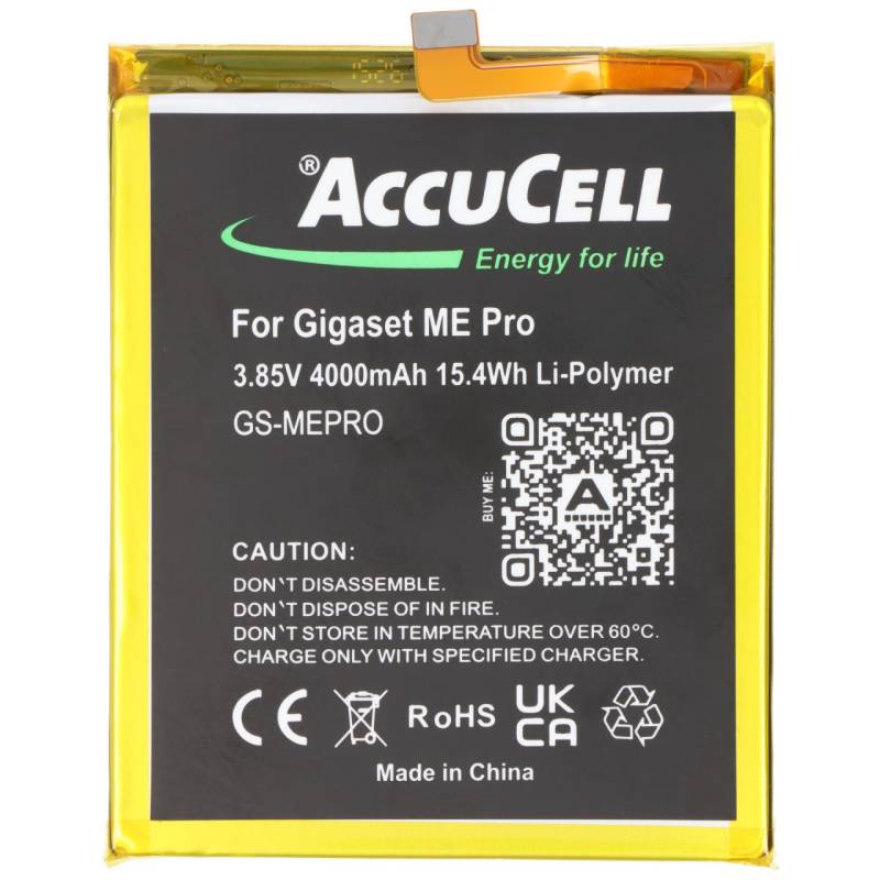 Akku passend für Gigaset ME Pro Li-Polymer 3.85V 4000mAh 15.4Wh, Abmessungen 81,2 x 66,2 x 4,3mm von AccuCell