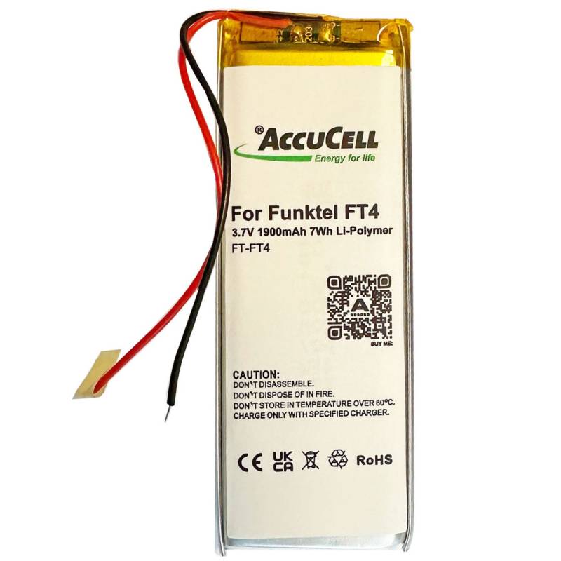 Akku passend für Tetra Funktel FT4 Li-Polymer 3,7V Spannung mit 1900mAh 7,0Wh Kapazität von AccuCell
