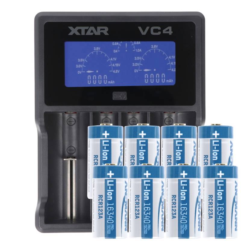 CR123 A Li-Ion Akku mit 3,6V - 3,7 Volt, 850mAh 8 Stück und LCD-Schnell-Ladegerät von AccuCell