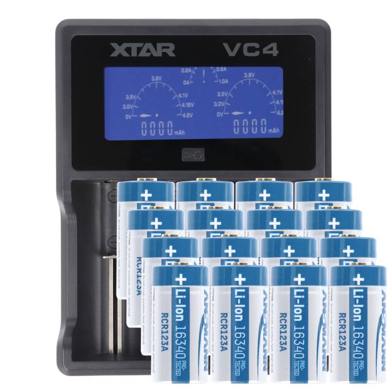 CR123 A Li-Ion Akku mit 3,7 Volt, 850mAh 16 Stück und LCD-Schnell-Ladegerät von AccuCell