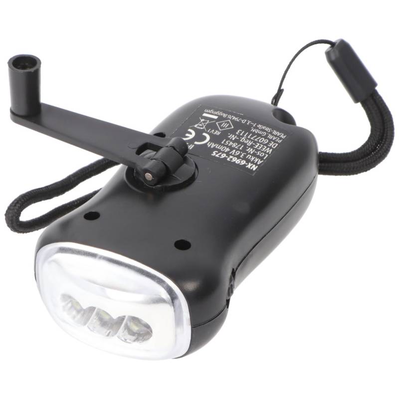 Dynamo Taschenlampe mit 3 LED, mit Ladekurbel, mit Solarladefunktion von AccuCell