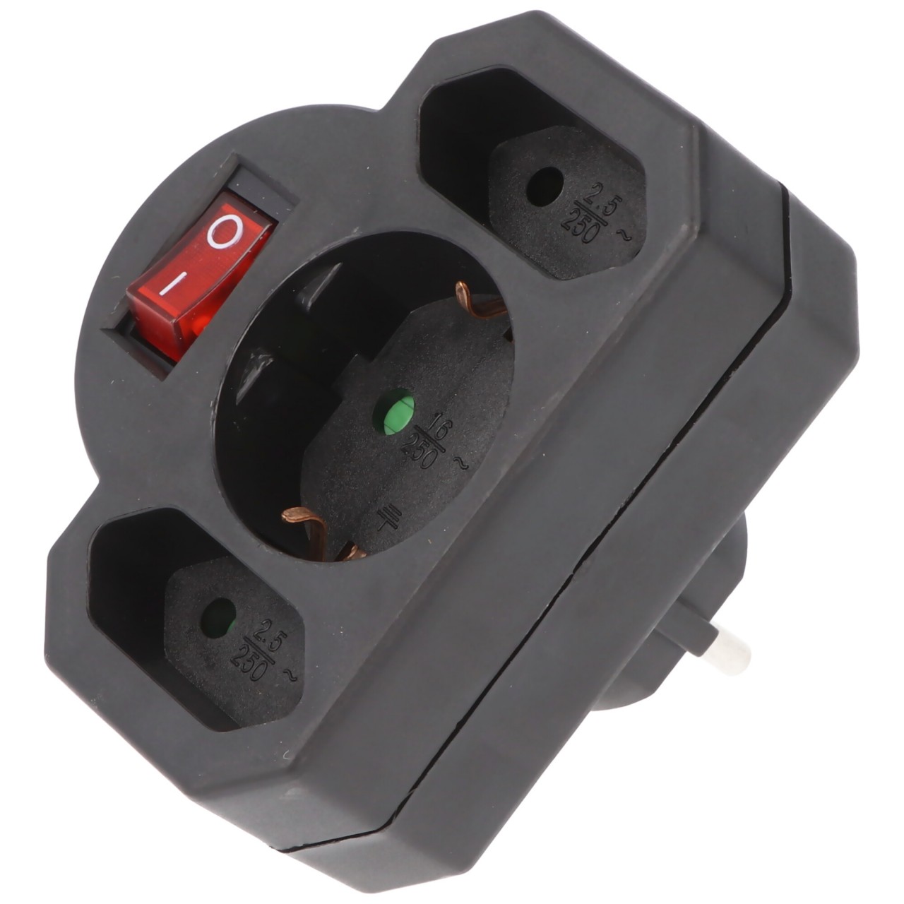 Multistecker 2x Euro und 1x Schutzkontakt schwarz mit Schalter von AccuCell