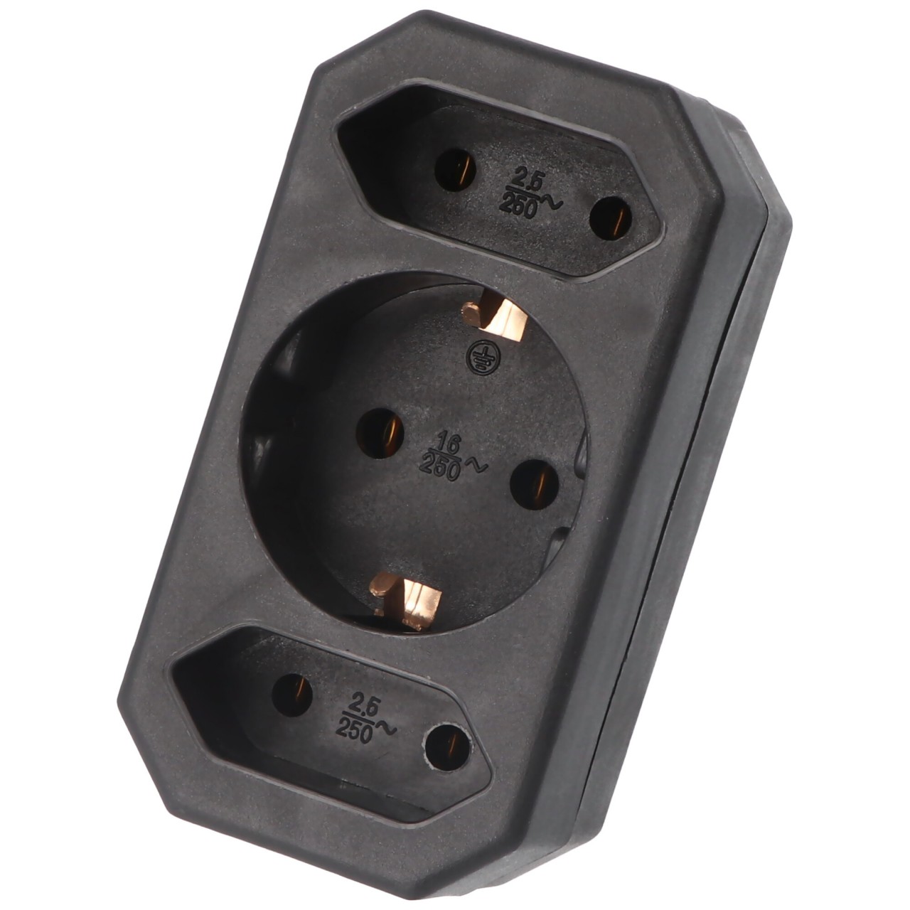 Multistecker 2x Euro und 1x Schutzkontakt schwarz vertikal von AccuCell