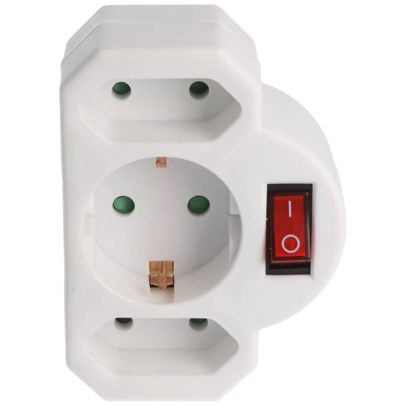 Multistecker 2x Euro und 1x Schutzkontakt weiß mit Schalter von AccuCell